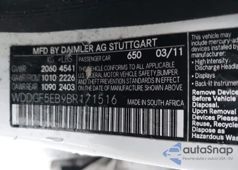 2011 Mercedes-Benz C 300 Sport из США, поврежденный, VIN WDDGF5EB9BR171516